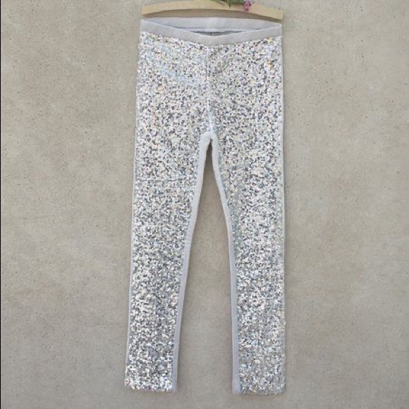 Joyfolie Girls Sequin Leggings silver size 6 - Picture 1 of 3